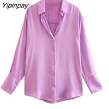 Yipinpay Women Stain Solid Blouses Shirts 2023 Summer Fashion Thin Chic Office Lady Tops Vintage Long Sleeved T-Shirts Four Colors