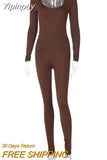 Yipinpay Fall Winter Long Sleeve Jumpsuit Women V Neck Bodycon Rompers Womens Jumpsuit Black Casual Fitness Streetwear Overalls