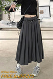 Yipinpay New Autumn Long Skirts for Women Vintage Harajuke High Waist Slim Solid Pleated Skirt Y2k Clothes