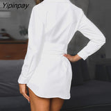 Yipinpay Eyelet Lace-Up Front Shirt Dress