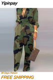 Yipinpay Neck Camouflage Print Buttoned Jumpsuit Women Jumpsuit