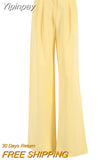 Yipinpay Elegant Yellow Formal Trousers Women High Waisted Wide Leg Pants Female Office Work Spring Long Pants Solid Pockets