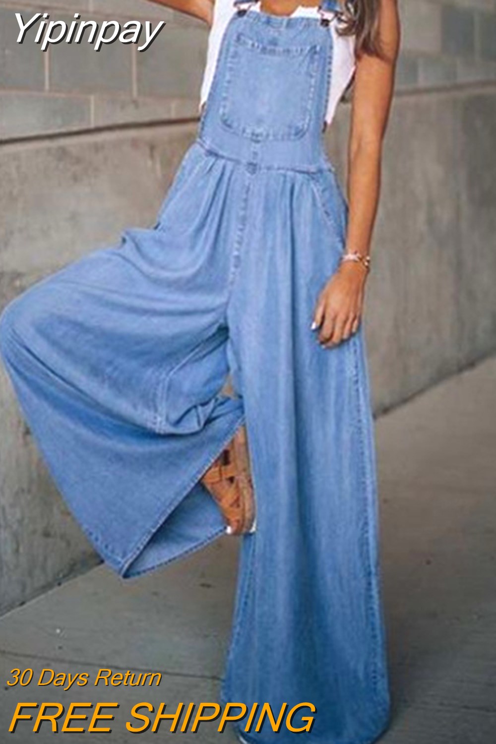 Yipinpay Jumpsuits Daily Casual Sleeveless Solid Overalls 2023 Fashion Design Ripped Jean Romper Summer New Women Loose Side Pocket