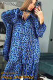 Yipinpay Leopard Printing Pants Suits Fashion 2023 Two Pieces Casual Outfits Women Oversize Shirts And Wide Legs Pants Sets