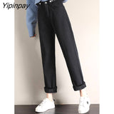 Yipinpay Velvet Jeans Femme Winter Casual Loose Warm Thicken Denim Jeans Woman Black High Waist Wide Leg Pants Mujer