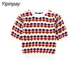 Yipinpay Autumn Knitted Vintage Sweater Women Clothes Casual Short Pullover Fashion Ladies Sweater Knit 2023 New Arrivals