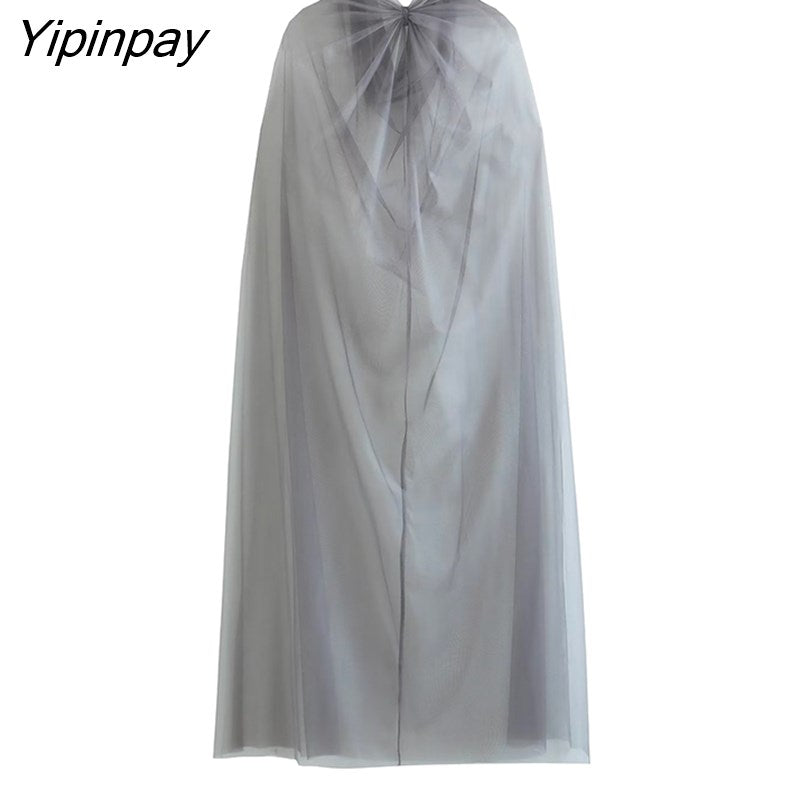 Yipinpay Women See Through Tulle Shawl Capes 2023 New Fashion Summer Thin Loose Tulle Tops Long Cloak Custom Cape Shawls