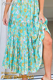 Yipinpay Womens Summer Skirt Boho Elastic Waist Pleated A-Line Flowy Layered Long Beach Skirt With Pockets Casual Street Style S-XL