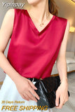 Yipinpay Summer Plus Size Women's Blouse Sleeveless Suspenders V-neck Loose Casual Fashion Vest Women Satin Silk Top Bottoming Shirt