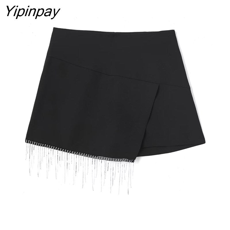 Yipinpay Women Chic Fashion Solid Tassel Shorts Spring Autumn Vintage High Waist Female Short Pants Mujer Side Zipper