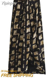 Yipinpay Printed Long Skirts For Women Fashion 2023 Knot Mid-Waist Slit Skirt Sets Vintage Skirt Woman Elegant Women's Skirts