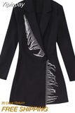 Yipinpay Black Rhinestone Jumpsuit Women Short Blazer Playsuit Long Sleeve Party Elegant Woman Jumpsuit 2023 Winter Rompers Playsuit