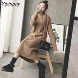 Yipinpay Winter High Collar With Loose Thickened Long Sweater Dress Women