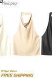 Yipinpay Satin Halter Top Female Sexy Backless Top Woman Party Night Off Shoulder Tops For Women 2023 Fashion Sleeveless Crop Top