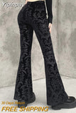 Yipinpay Goth High Waist Flared Pants Aesthetic Sexy Lace Patchwork Trousers Women Vintage Elegant Velvet Christmas Pants