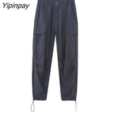 Yipinpay Fashion 2023 Summer Solid Blouse Pants Sets Casual Short Sleeve Turn Down Collar Shirts Pockets Cargo Pants Outwear