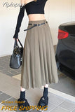 Yipinpay New Autumn Long Skirts for Women Vintage Harajuke High Waist Slim Solid Pleated Skirt Y2k Clothes