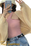 Yipinpay Women Vintage Sweaters Autumn Winter Coats Fashion Clothes 2023 Casual Long Sleeve Cardigan Solid Color Knitted Short Style Coat