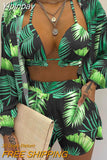 Yipinpay Fashion New Women's Sexy Summer Solid Color Printing 3-piece Casual Beach Shorts Suit Women & Female