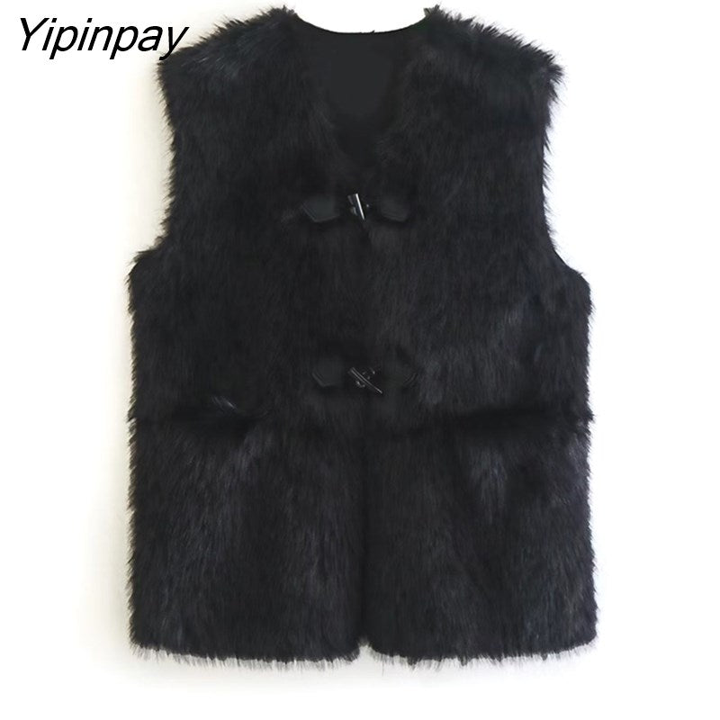 Yipinpay 2023 Winter Women Faux Fur-effect Vest Thicked Warm Single Breasted Sleeveless Jacket Coat Ladies Solid Vest Outwear Tops