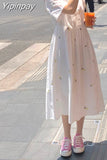 Yipinpay flower embroidery midi dress women summer 2023 casual loose robe cotton Korean dresses