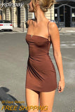 yipinpay Dress Skims Dress Girls Sleeveless Sexy Dress Y2K Clothes Solid Bodycon Short Dresses Streetwear Yellow Mini Dress