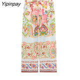 Yipinpay 2pcs Summer Women Kimono Style Shirts+Trousers Suit Floral Printed X-Long Drawstring Blouse Set Female Pant Casual Clothes
