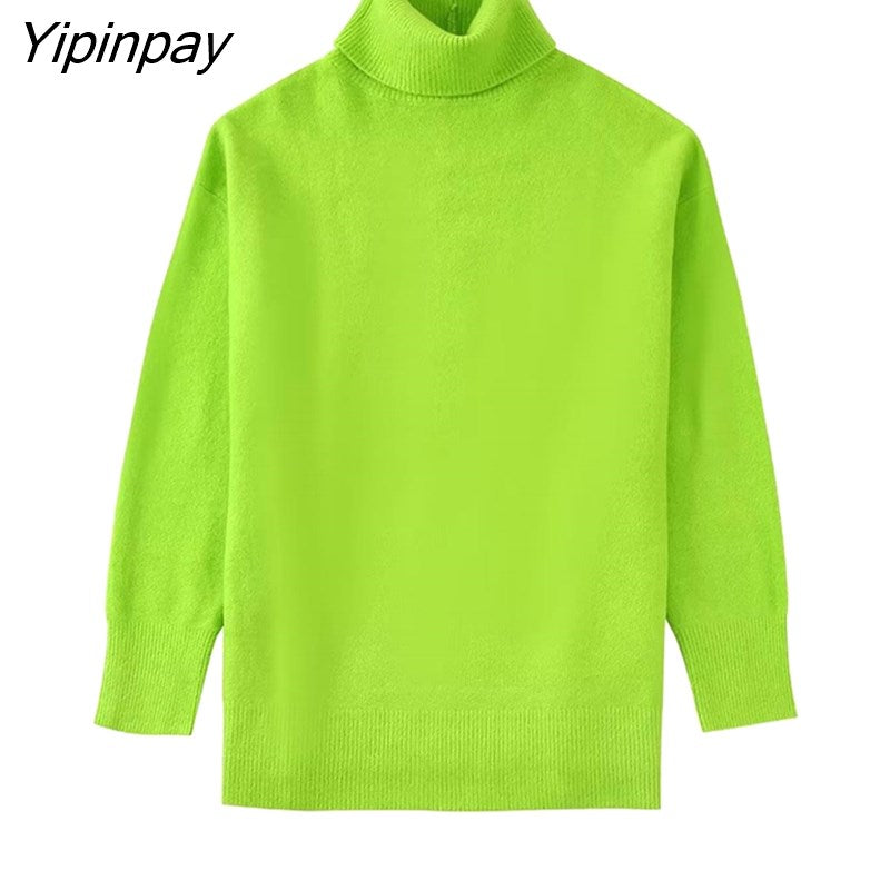Yipinpay Soft Solid Women Knitted Sweater 2023 Autumn Winter Warm Turtleneck Long Sleeve Female Pullover Chic Sweet Tops