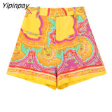 Yipinpay 2 Piece Set Women Summer Bow Tops And Sarong Skirts Elegant Printed Suits Long Sleeve Casual Turn Down Collar Shirts