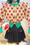 Yipinpay Heart Jacquard Korean Fashion Sweater Sueters De Mujer Knitted Cardigan Tops Y2k Clothes Cropped Cardigan Love Coat