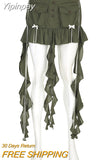 Yipinpay Women's Y2K Summer Chic Ruffled Mini Skirt with Long Ribbon Straps Low Waist Bowknot Aesthetic Short Pleated Skirts