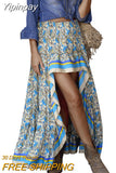 Yipinpay Women‣s Summer Casual Long Skirt Vintage Printing High-waist Irregular A-line Skirt