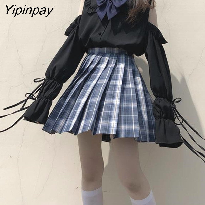 Yipinpay Summer Women Blouses Long sleeve Sweet Off Shoulder Girl Sweet Tops Lace up Peter pan collar female blouses blusas mujer