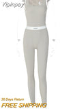 Yipinpay Summer Sleeveless Fitness Jumpsuit Women Rompers Rib Knitted O-Neck Letter Sexy Jumpsuits Femme Casual Sporty Overalls