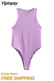 Yipinpay TRAF Fashion 2023 Summer Woman Bodysuit O-Neck Female Sexy Jumpsuit Women Slim Beach Jumpsuit Ladies Skinny Playsuits New