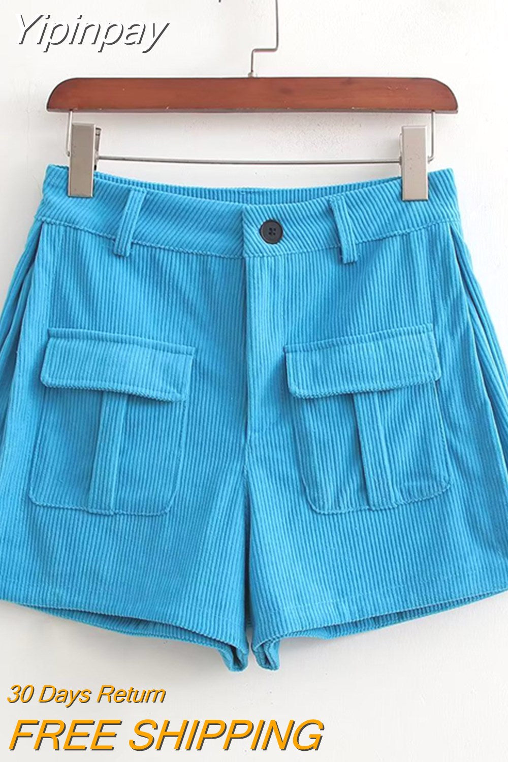 Yipinpay Fashion 2023 Women's Cargo Shorts Female Chic with Pocket High Waist Corduroy Short Ladies Casual A-Line Mini Short New In
