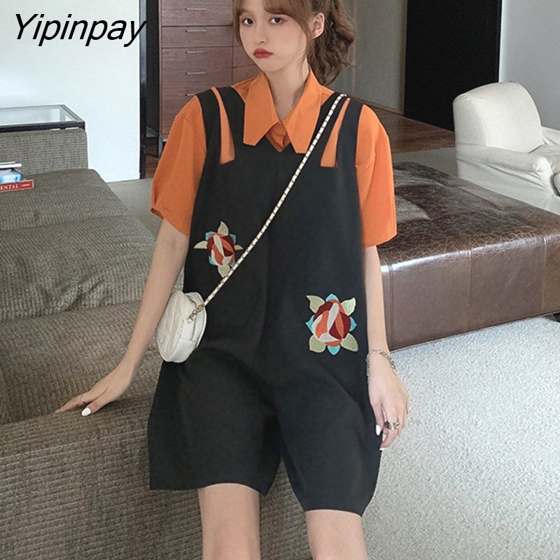 Yipinpay Summer Women Bodysuit Jumpsuit Shorts Vintage Loose Oversize Overalls Fashion Casual female Playsuits 2023 HOT