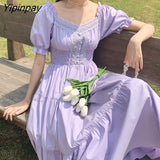 Yipinpay Summer/Spring Dress Women 2023 New Square Collar Puff Sleeve Purple and White Thin Sweet French Dress Vestidos De Mujer