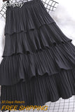 yipinpay 2023 New Fashion High Waist Long Midi Skirt Women Plain Edible Tree Fungus Chic Pleated Skirts Korean Cute White Skirt