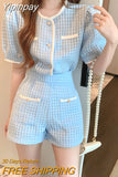 Yipinpay Summer Women's Short Sets Korean Style Fashion Short Sleeve Top and Shorts 2 Piece Set Outfit Suit with Shorts for Women