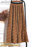 yipinpay Women Vintage New Fashion Skirt Elastic High Waist Pleated Leisure Retro Skirt Female Streetwear Luxury Faldas Clothes