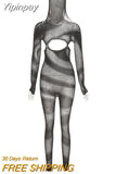 Yipinpay Knitted Hoodies Catsuit Jumpsuit Woman Solid Long Sleeve Body Rejilla Mujer Party Hot Girl Sexy Hollow Clothes For Women