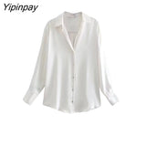 Yipinpay Women Stain Solid Blouses Shirts 2023 Summer Fashion Thin Chic Office Lady Tops Vintage Long Sleeved T-Shirts Four Colors