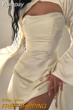 Yipinpay Sleeve Satin Dress White Sexy Evening Wedding Guest Night Dress Party Dress Draped Mini Birthday Dress For Women 2023 lined