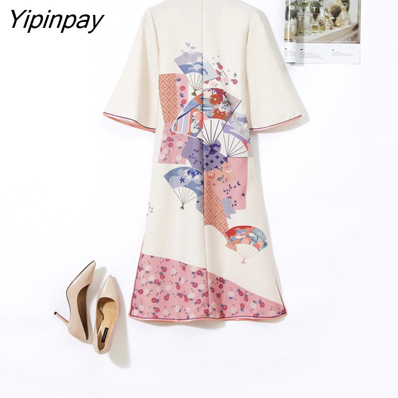 Yipinpay Women Dress Chinese Style Simply Cheongsam Vintage Sweet Improved Cheongsam Long Female Bing 2023 HOT Plus Size