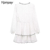 Yipinpay Thin Women Dot Printed Mini Dresses 2023 Summer Fashion V-neck Ruffles Dresses Sweet Long Sleeve A-line Vestidos