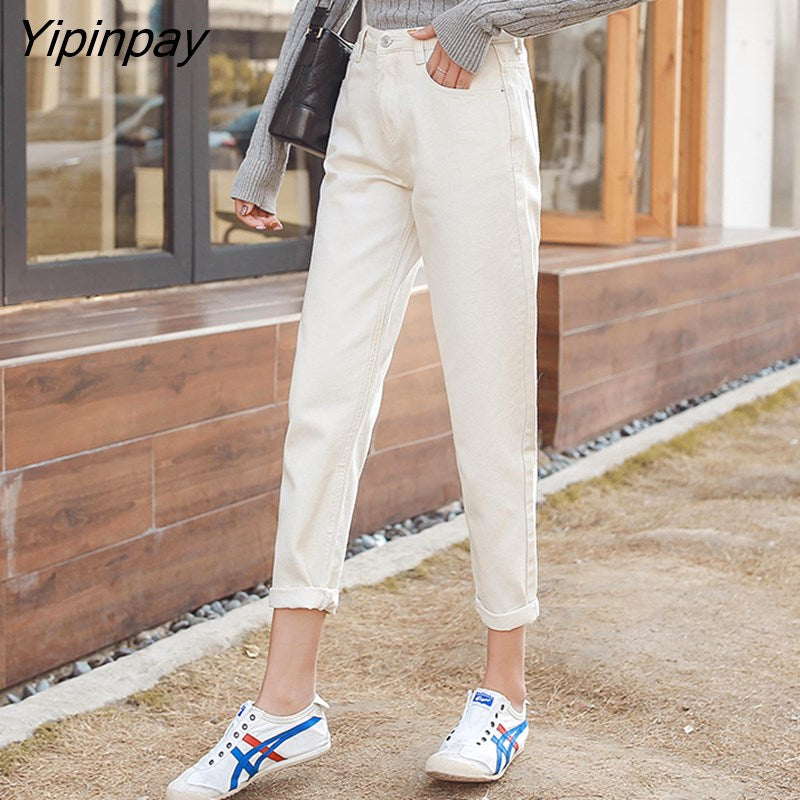 Yipinpay Jean Femme Taille Haute Casual Loose White Jeans Women 2023 Spring Basic Boyfriend Vintage Denim Woman Jeans