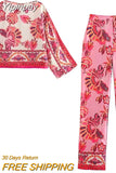Yipinpay 2023 Women Pants Sets Pink High Waist Pants For Women Vintage Print Woman Trousers Streetwear Casual Summer Women's Pants