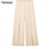 Yipinpay Fashion Women Solid Wide Leg Pants New 2023 Summer High Waist Thin Zipper Full Pants Casual High Street Outwear