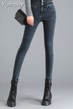 Yipinpay High Waist Jeans Autumn Winter Pencil Pants Denim Buttons Ladies Jeans Trousers High Elasticity Jean Femme